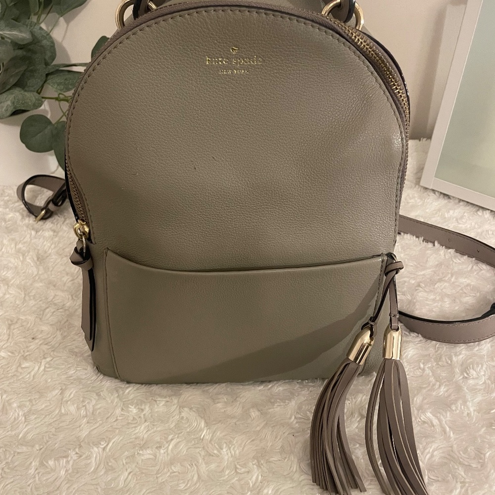 Kate Spade Taupe Leather Backpack with Tassels